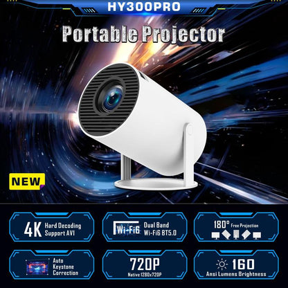 2.4/5G Wifi Smart Projector, 360°Adjustable Stand 4K LED Projector Auto Keystone Correction Portable Projector, BT 5.2, 200 Inch Screen,Built-In Speaker, Home Video Projector